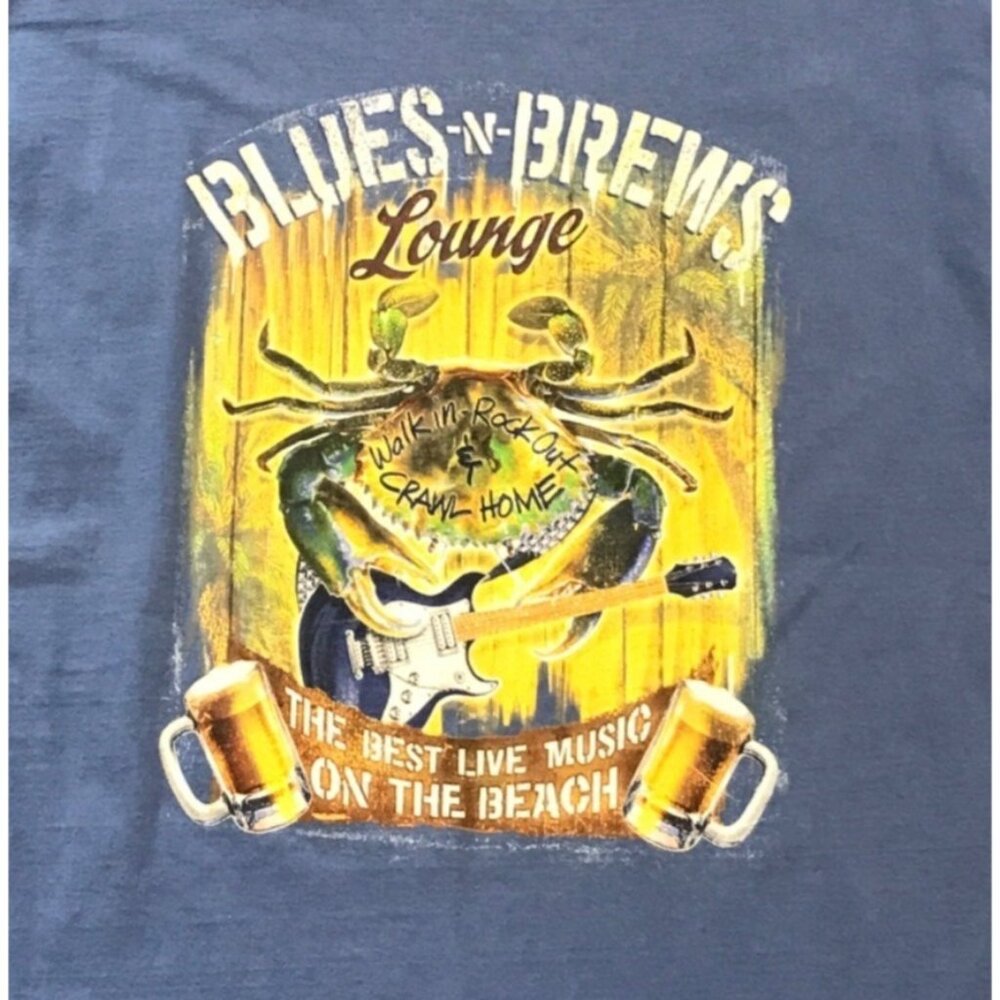 Blues Brews Lounge 2XL Tshirt Live Music On Beach "Walk in Rock Out Crawl Home"